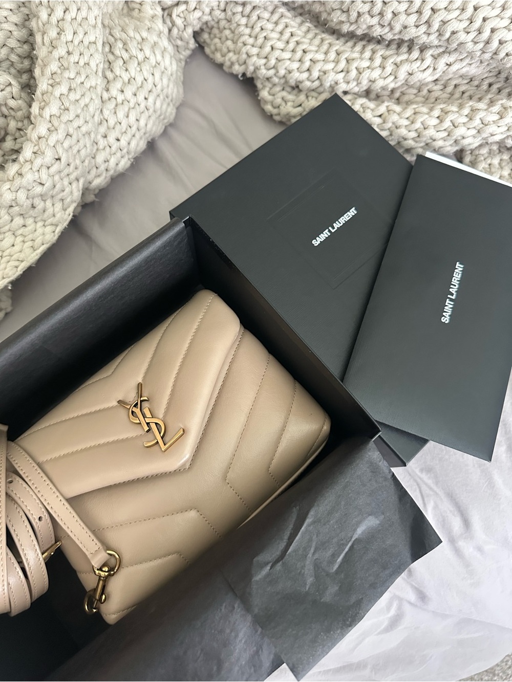 Authentic Saint Laurent LOULOU TOY STRAP BAG IN MATELASSÉ LEATHER